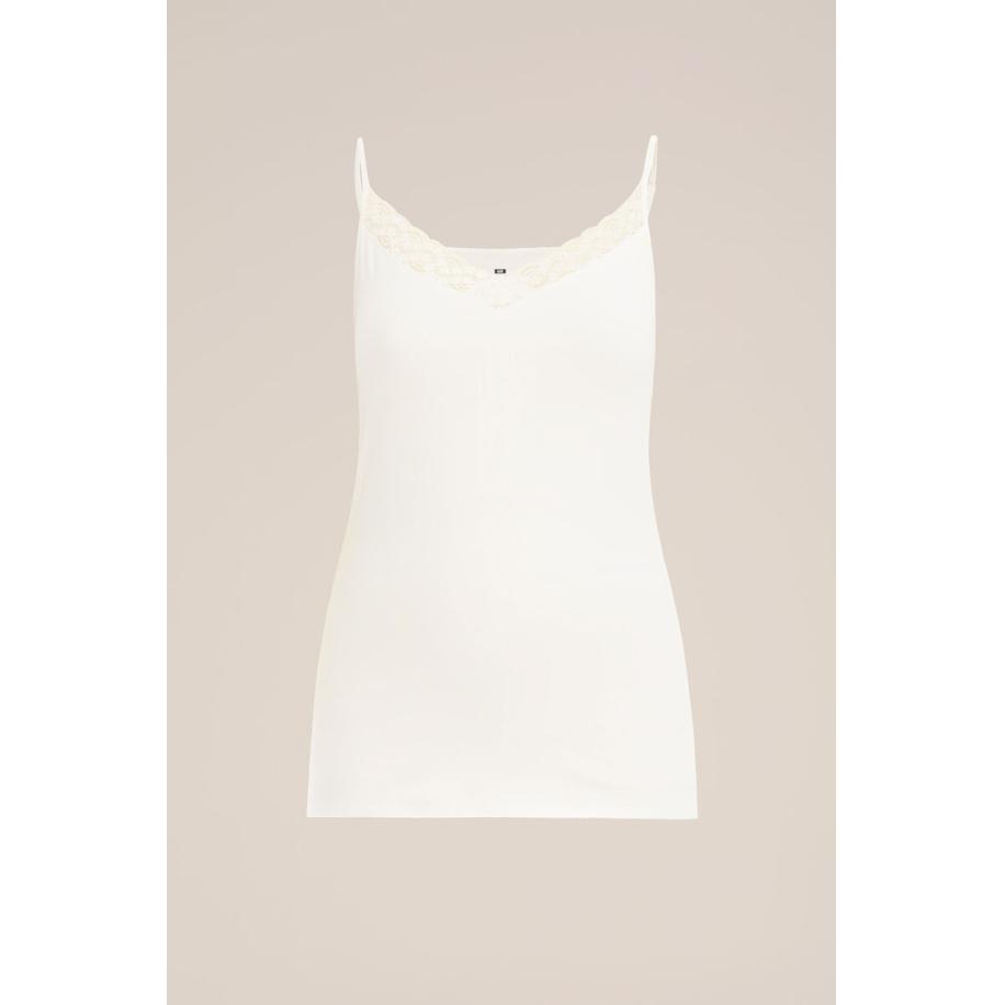 WE Fashion Dames singlet met kant - Curve - Gebroken wit - Katoen - Plus Size Maat: 44 Wit