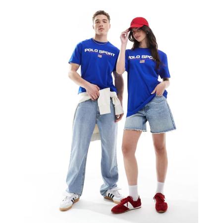 Polo Ralph Lauren - Sport Capsule - T-shirt met groot vlaglogo op de borst en klassieke oversized pasvorm in koningsblauw