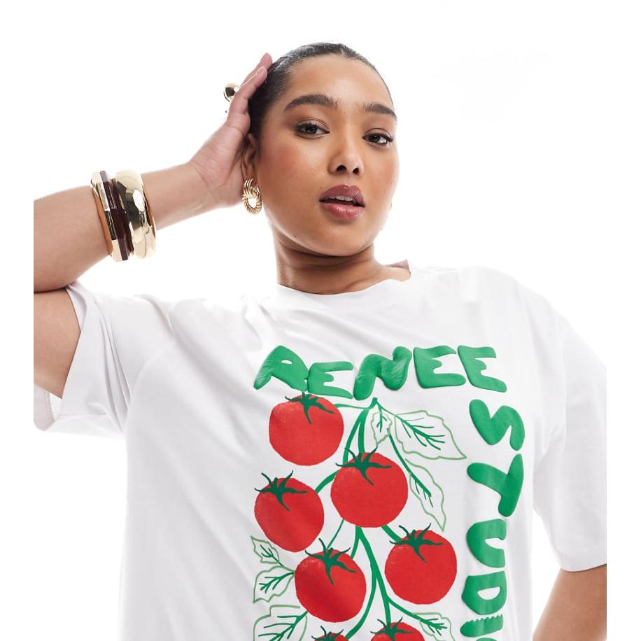 Renee Studio Exclusives T-shirt met tomatentak logo print in wit Wit