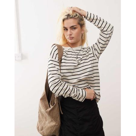 Monki Oversized top met lange mouwen en zwart-witte strepen-Veelkleurig