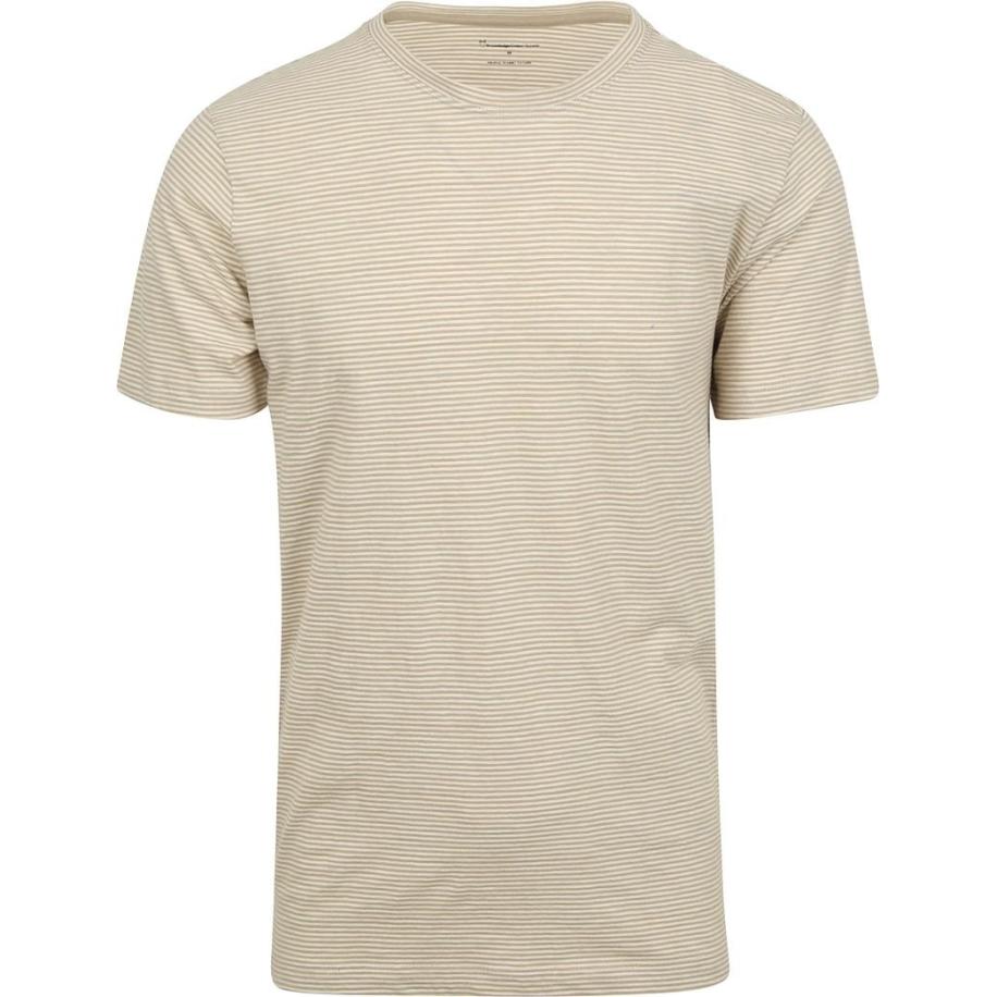 KnowledgeCotton Apparel T-shirt Strepen Beige Bruin