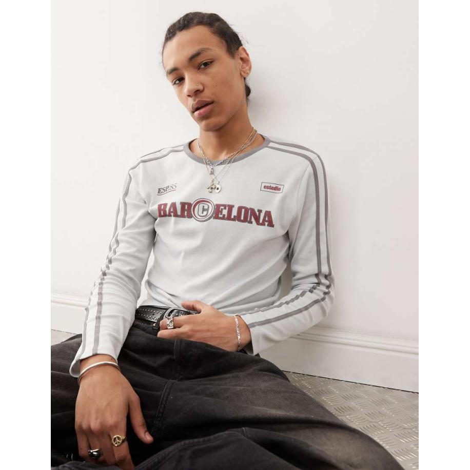 COLLUSION - Voetbalshirt met gekrompen pasvorm en lange mouwen in grijs Grijs