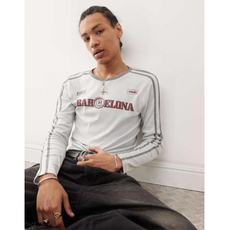 COLLUSION - Voetbalshirt met gekrompen pasvorm en lange mouwen in grijs