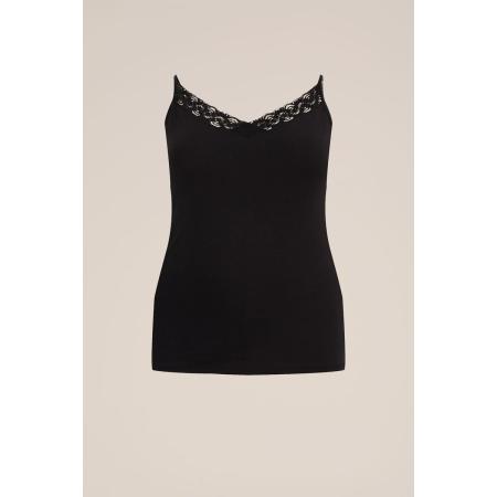 WE Fashion Dames singlet met kant - Curve - Zwart - Katoen - Plus Size Maat: 52