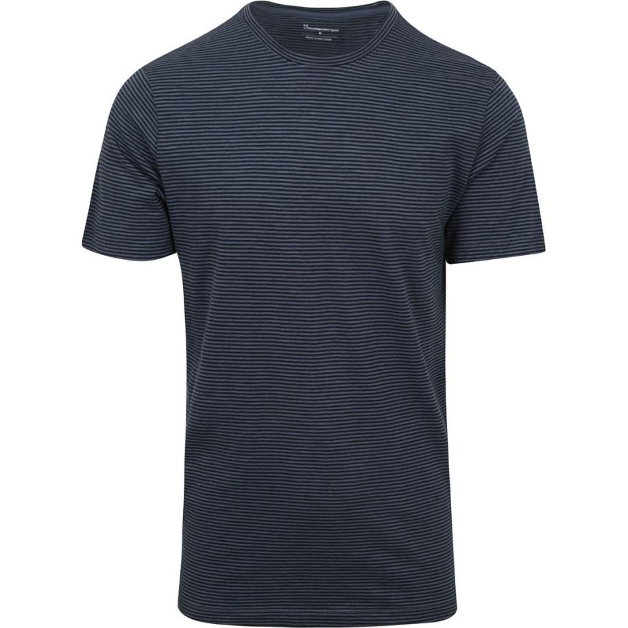 KnowledgeCotton Apparel T-shirt Strepen Navy Blauw