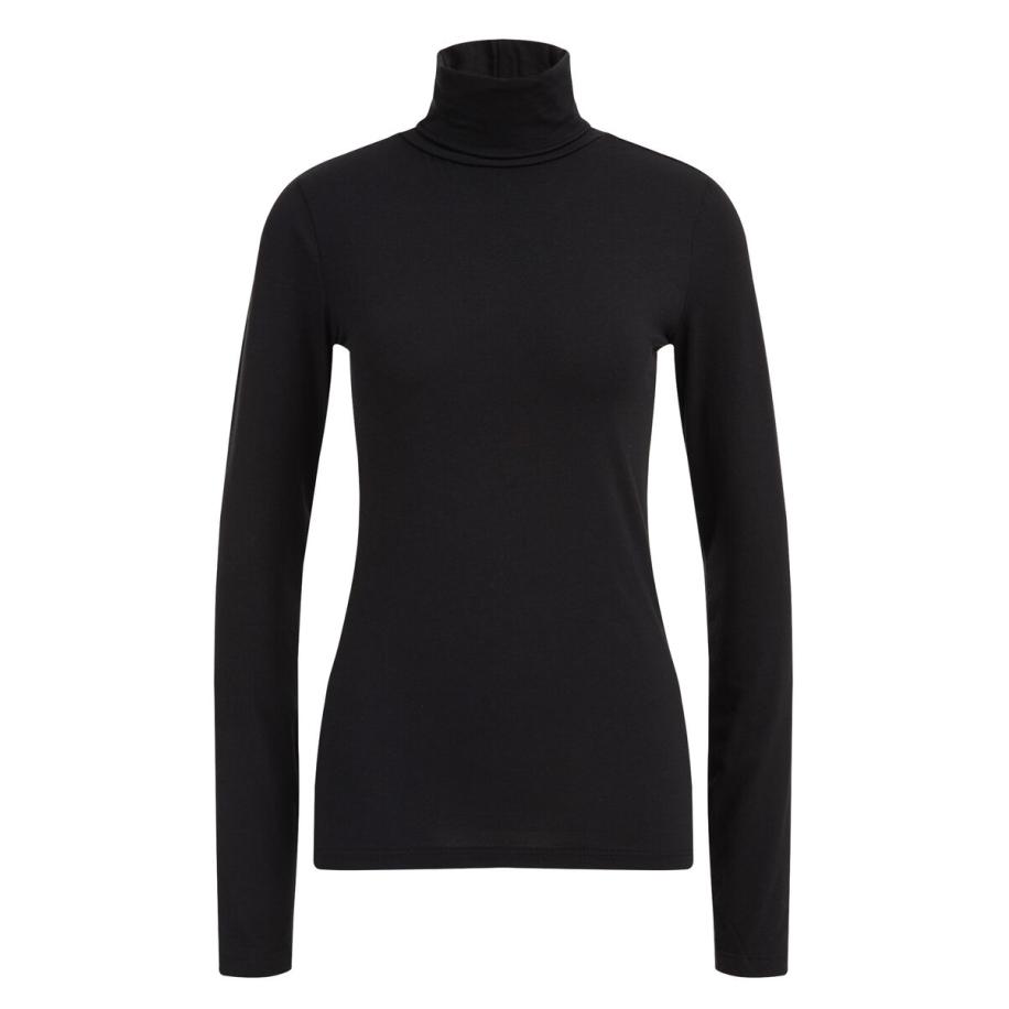 WE Fashion Dames T-shirt met col - Regular fit - Zwart - Katoen - Maat: M Zwart