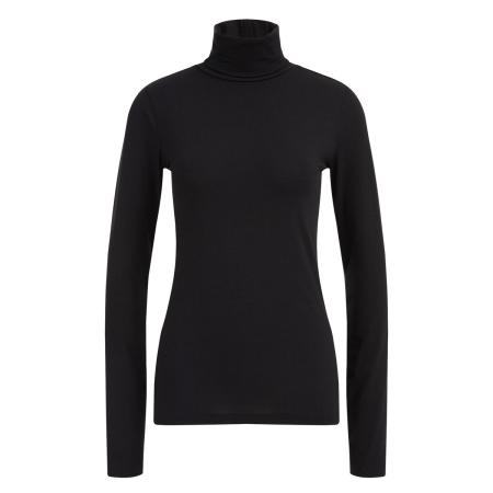 WE Fashion Dames T-shirt met col - Regular fit - Zwart - Katoen - Maat: M