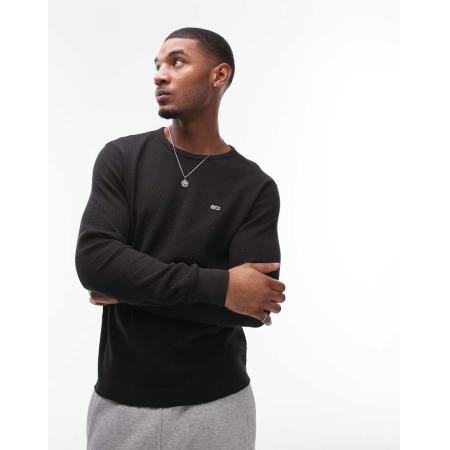 Tommy Jeans - Top met lange mouwen en wafelstructuur in zwart