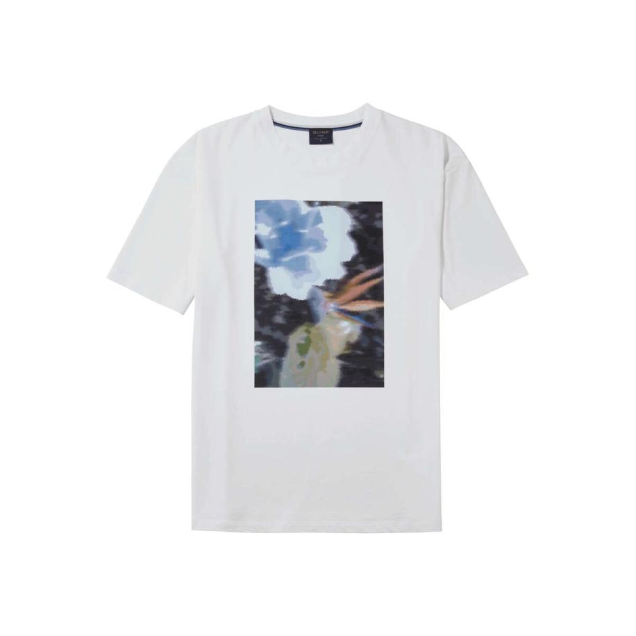 OLYMP Casual T-Shirt ronde hals wit, Bedrukt Wit
