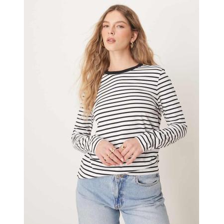 Selected Femme Recht T-shirt met lange mouwen en zwart-witte strepen-Veelkleurig