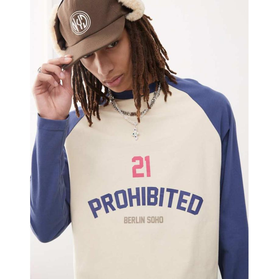 Prohibited - T-shirt met lange mouwen en logo in marineblauw Blauw