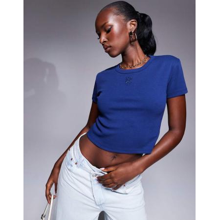 HUGO Red Delanor Cropped baby-T-shirt in blauw