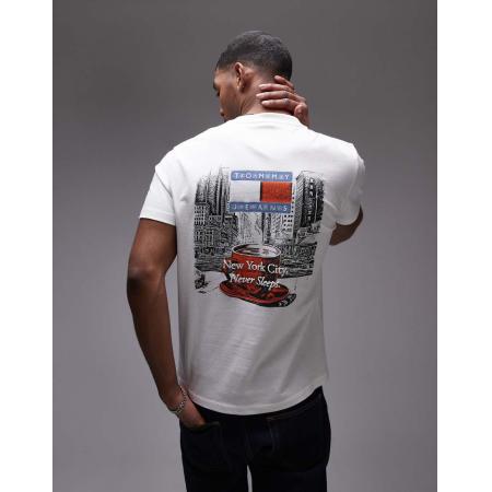 Tommy Jeans - T-shirt met 'new york coffee' print op de rug in wit