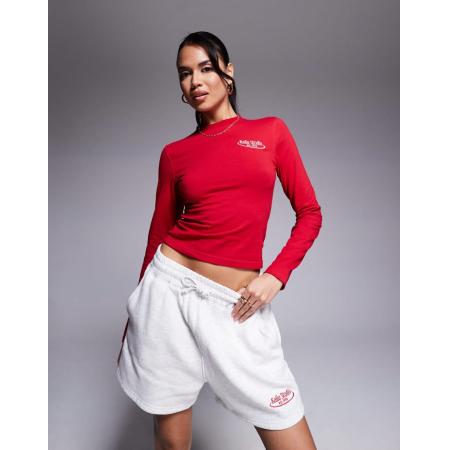 Kaiia Studio Top met lange mouwen en geborduurd logo in rood, deel van co-ord set