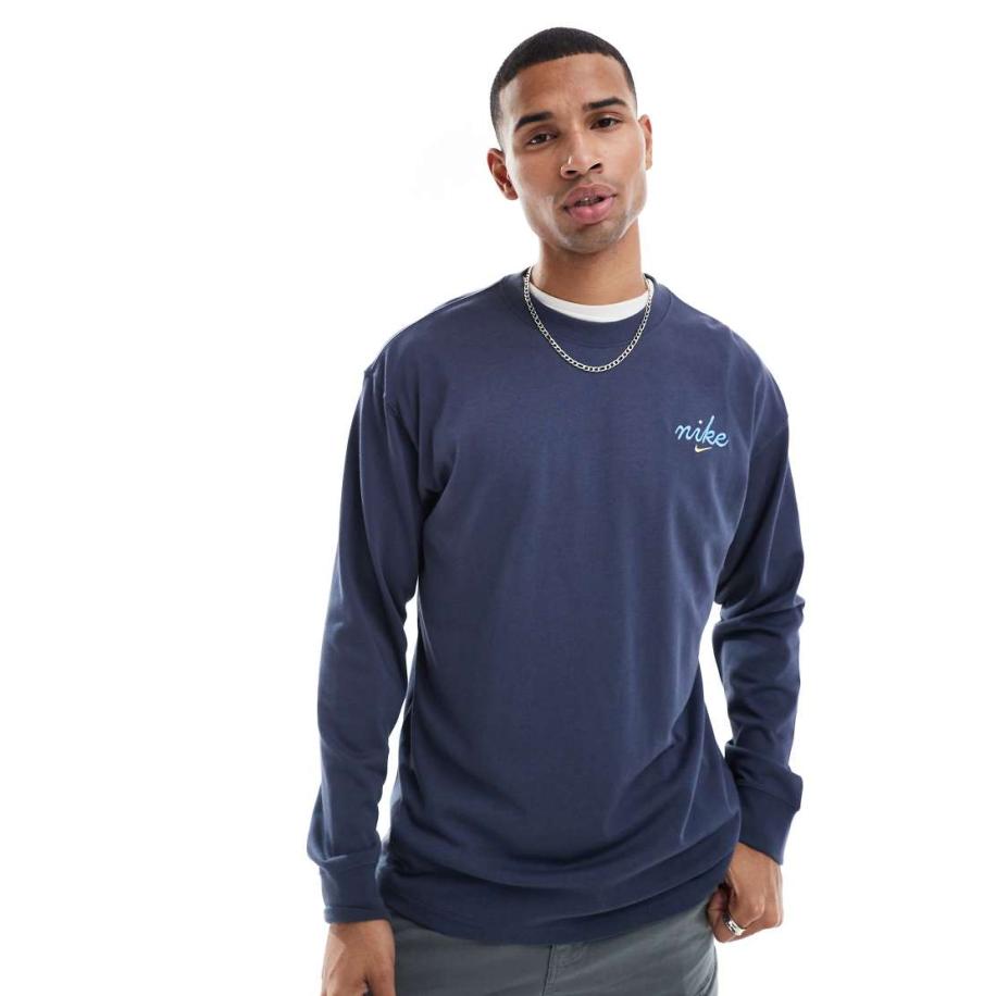 Nike - T-shirt met lange mouwen in donker marineblauw Blauw