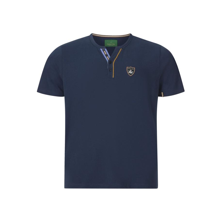 Charles Colby T-Shirt Henley kraag donkerblauw, Effen Blauw