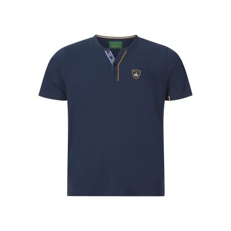 Charles Colby T-Shirt Henley kraag donkerblauw, Effen