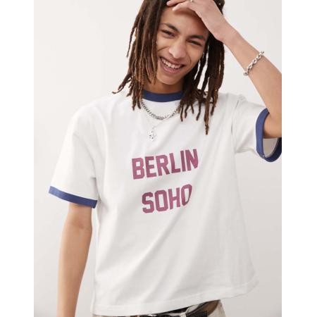 Prohibited - T-shirt met contrast en Soho-print in gebroken wit