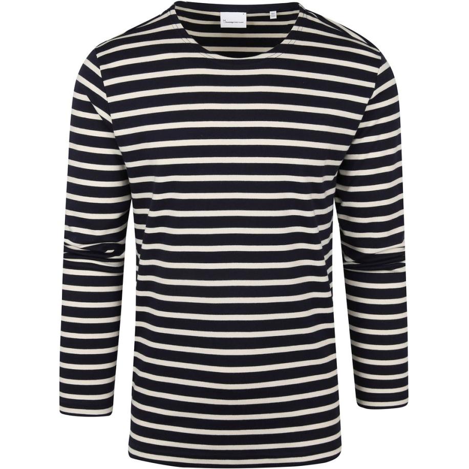 KnowledgeCotton Apparel Longsleeve T-shirt Strepen Donkerblauw Blauw