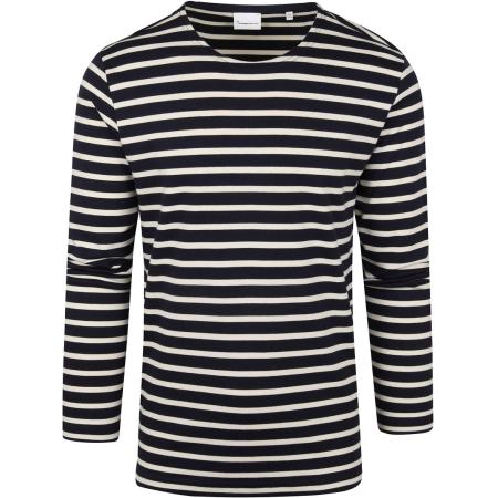 KnowledgeCotton Apparel Longsleeve T-shirt Strepen Donkerblauw