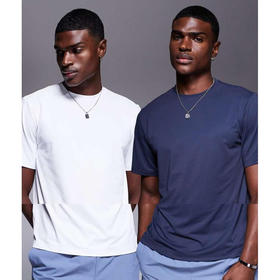 4505 - Icon - Set van 2 sneldrogende trainings T-shirts in marineblauw en wit-Veelkleurig Multicolor