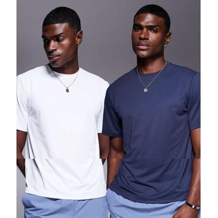 4505 - Icon - Set van 2 sneldrogende trainings T-shirts in marineblauw en wit-Veelkleurig