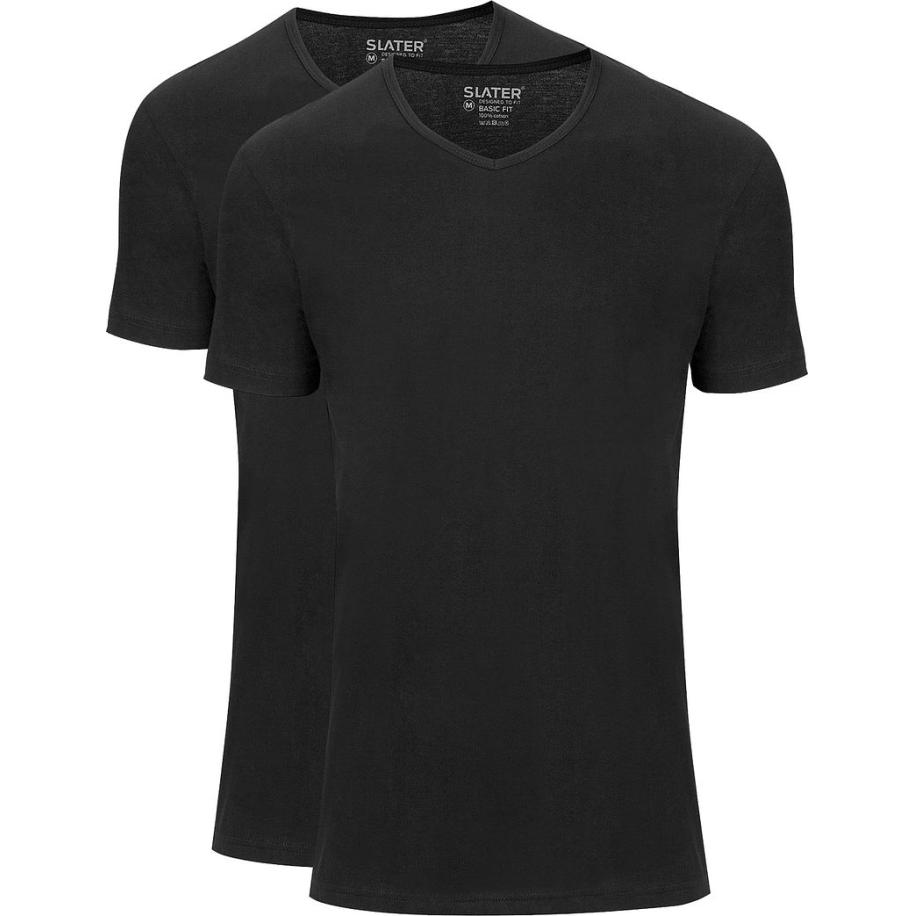 Slater 2-pack Basic Fit T-shirt V-hals Zwart Zwart