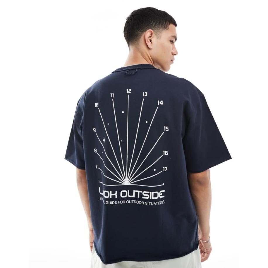 Pull & Bear - T-shirts met ruimteprint op de achterkant in marineblauw Blauw