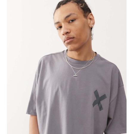 COLLUSION - T-shirt van zware stof in grijs met wassing en logo