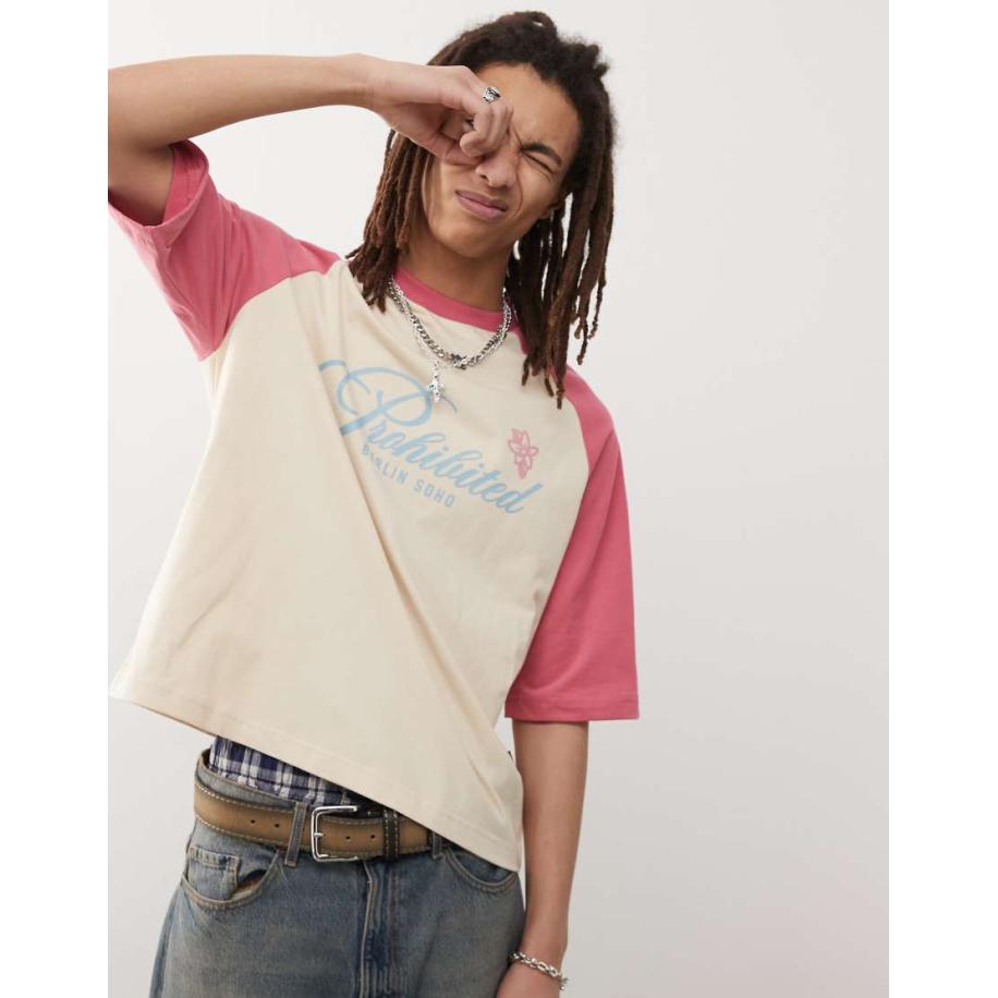 Prohibited - Rosi - Vintage T-shirt met raglanmouwen in rood Rood