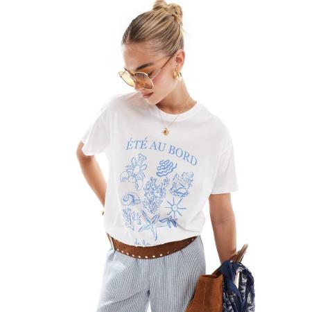 Pieces Oversized T-shirt met grafische print van schelpen in wit