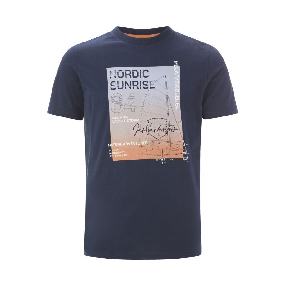 Jan Vanderstorm T-Shirt donkerblauw, Bedrukt Blauw