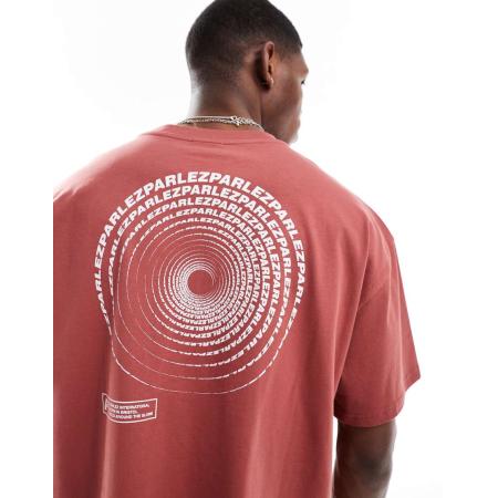 Parlez - Luna - Oversized T-shirt met korte mouwen, logo en print op de achterkant in koraal-Oranje