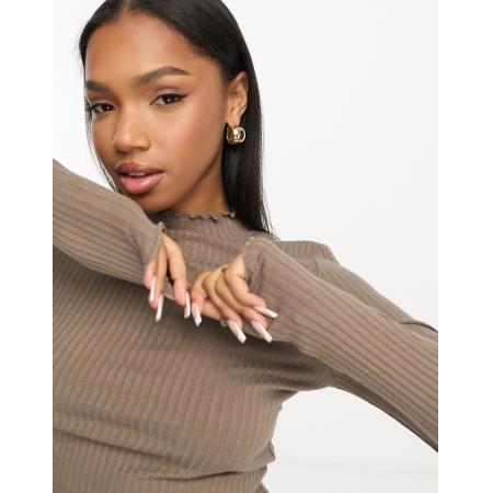 JDY Hoogsluitende top met geschulpte rand in lichtbruin