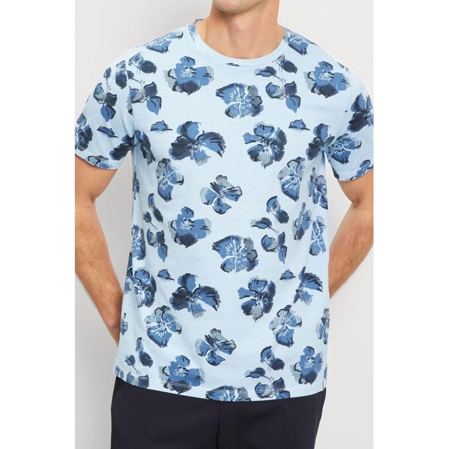 OLYMP Casual T-Shirt blauw, Bloemen Blauw