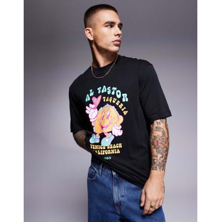 HUGO Blue - T-shirt met taco-print in zwart