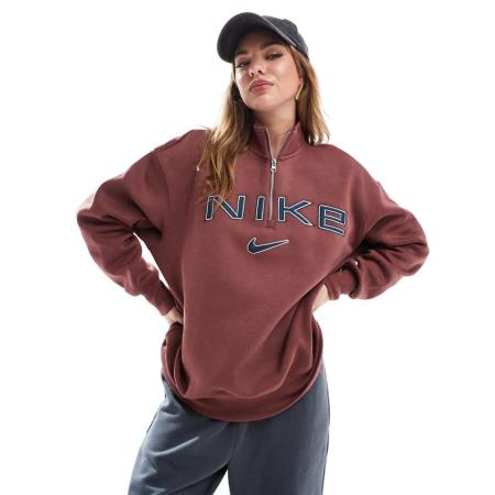 Nike Top met swoosh-logo, lange mouwen en korte rits in bordeauxrood