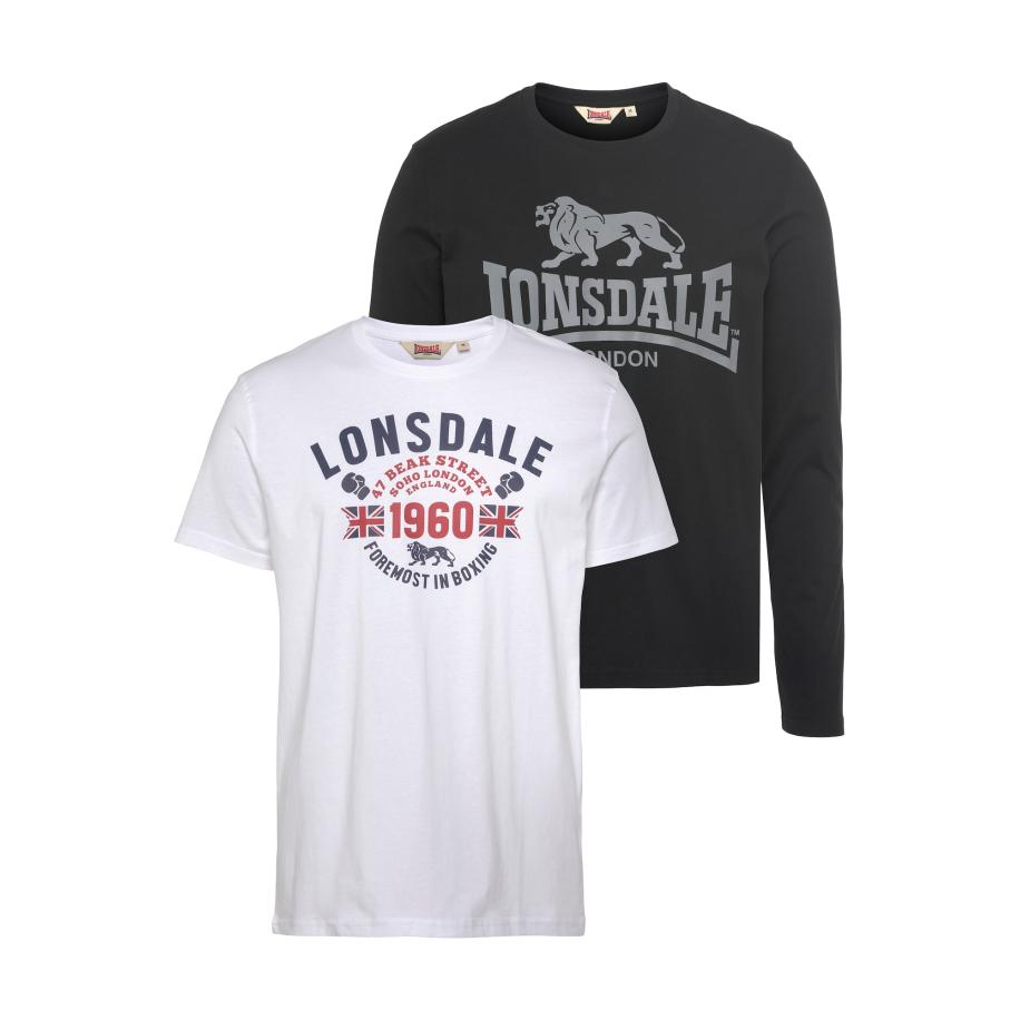 LONSDALE Shirt Fintona blauw / grijs / donkerrood / zwart / wit Zwart