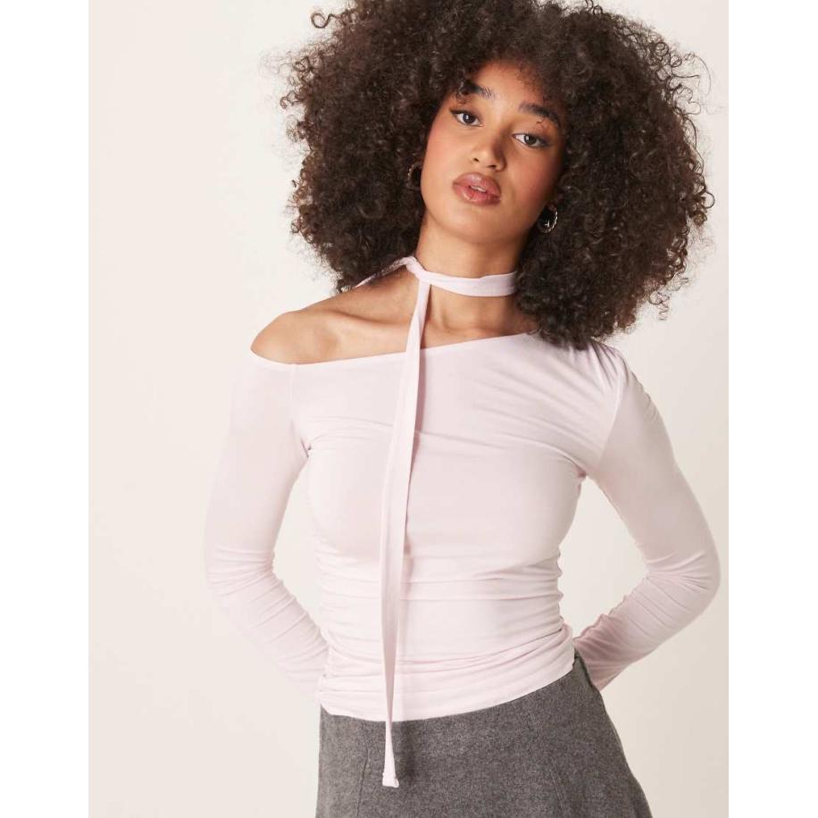 Gina Tricot Asymmetrische top van jersey met sjaaltje in roze Roze