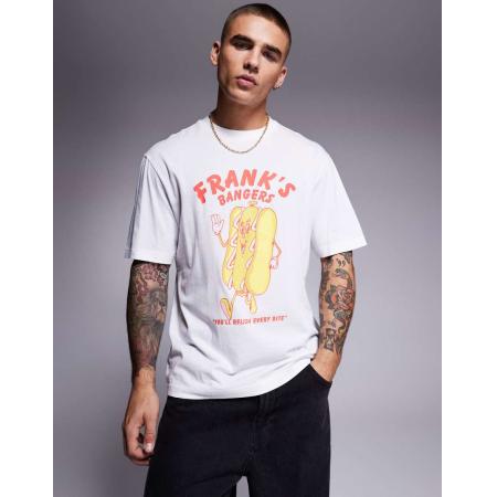 HUGO Blue - T-shirt met hotdog-print in wit