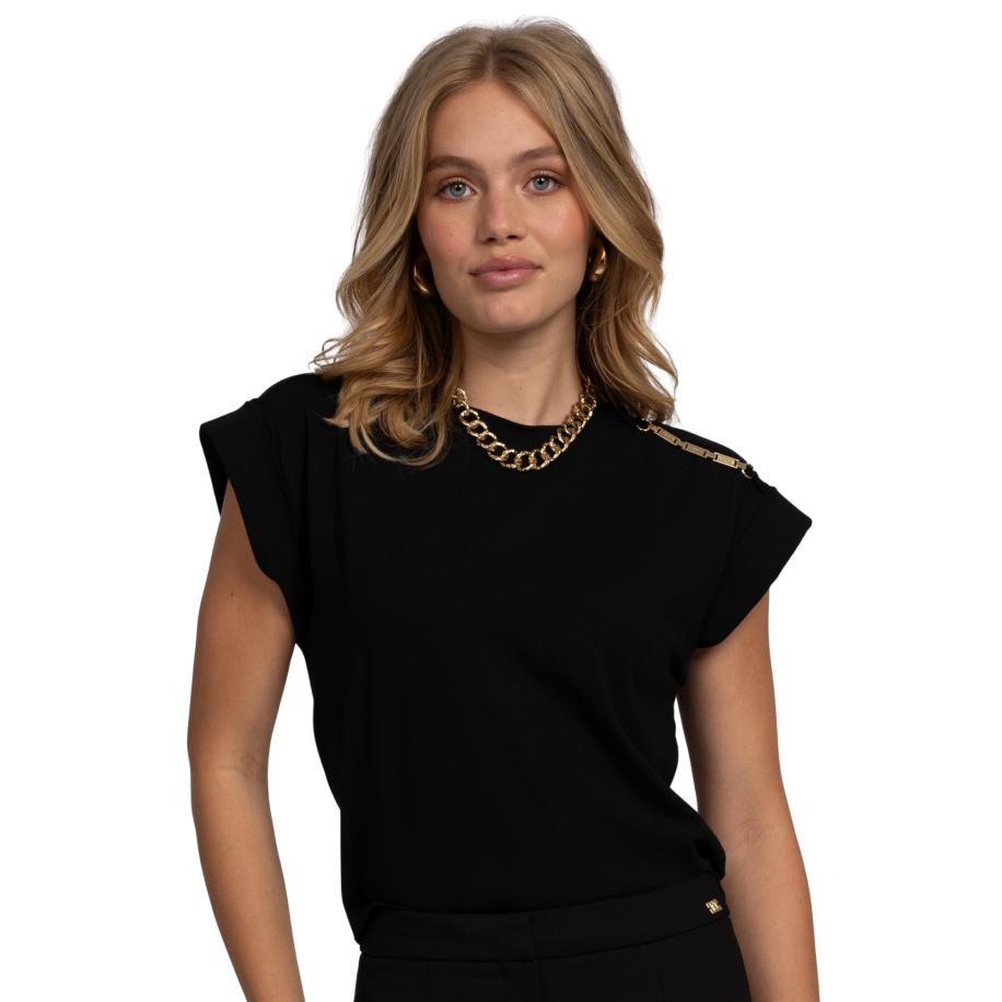 Nikkie Epaulette T-Shirt Zwart