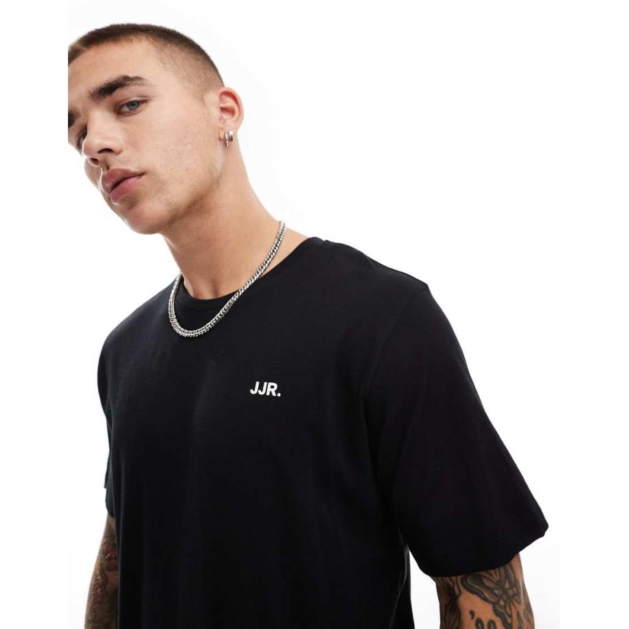 JJ Rebel - T-shirt met klein logo op de borst in zwart Zwart