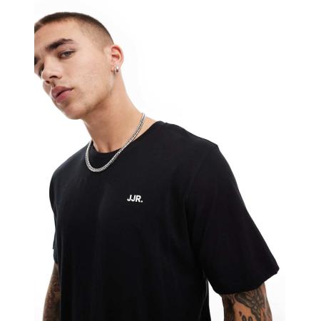 JJ Rebel - T-shirt met klein logo op de borst in zwart