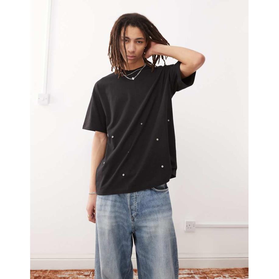 COLLUSION - T-shirt met verstelbare drukknopen in zwart Zwart