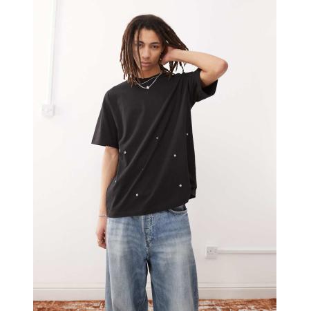 COLLUSION - T-shirt met verstelbare drukknopen in zwart