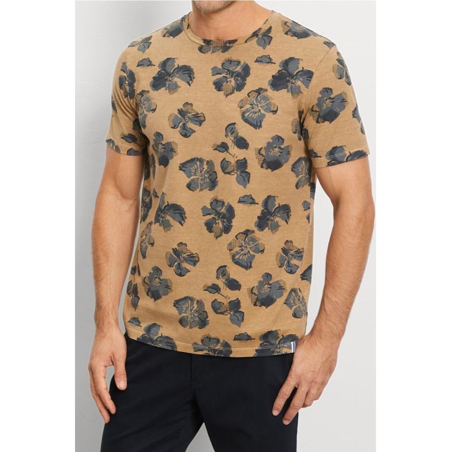 OLYMP Casual T-Shirt caramel, Bloemen Bruin