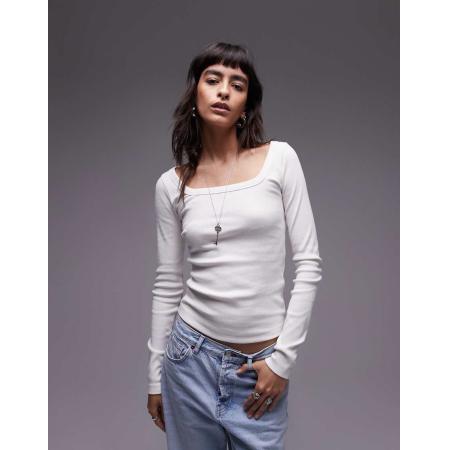 Topshop Top met vierkante hals in ecru-Wit