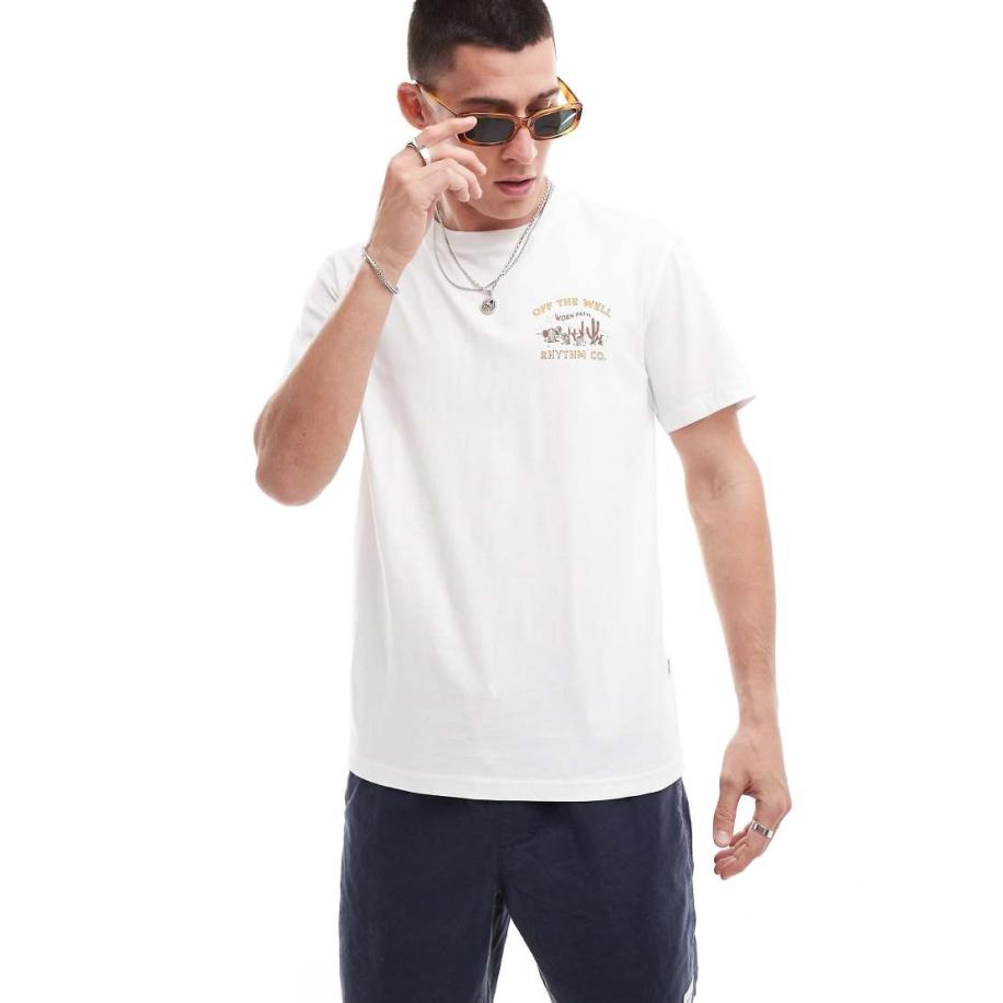 Rhythm - T-shirt met 'Worn path'-print in wit Wit