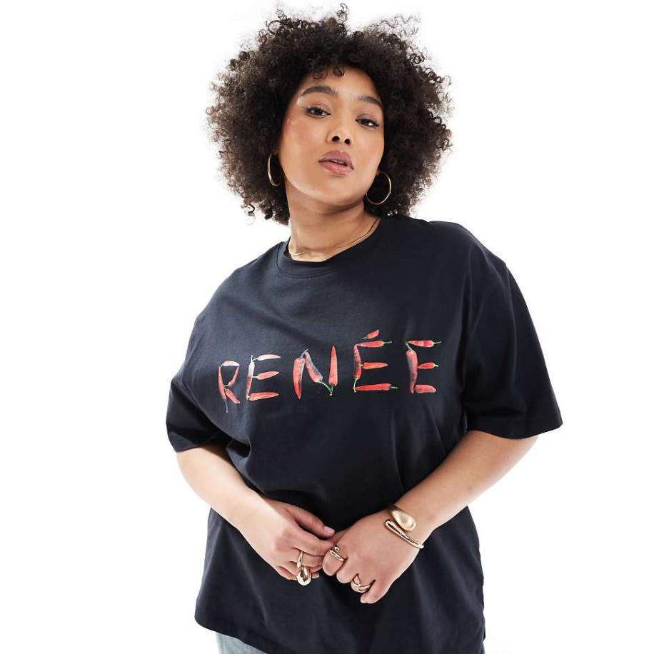 Renee Studio Plus Exclusives T-shirt met chilipeper logoprint in zwart Zwart