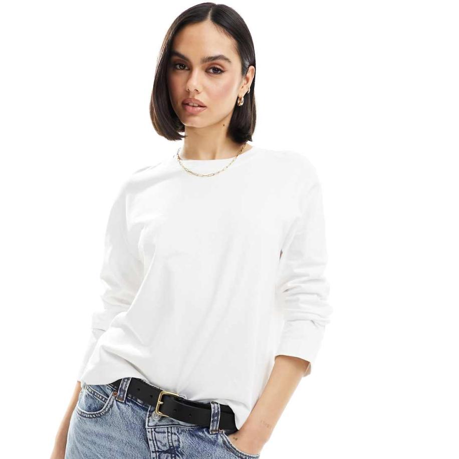 Selected Femme Boxy T-shirt met lange mouwen in wit Wit